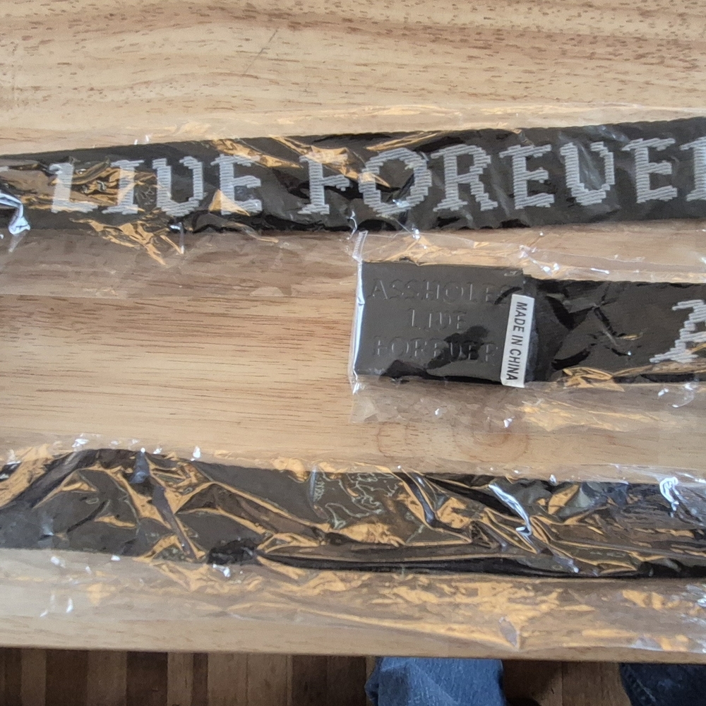Live Forever Black Woven Belt with White Text